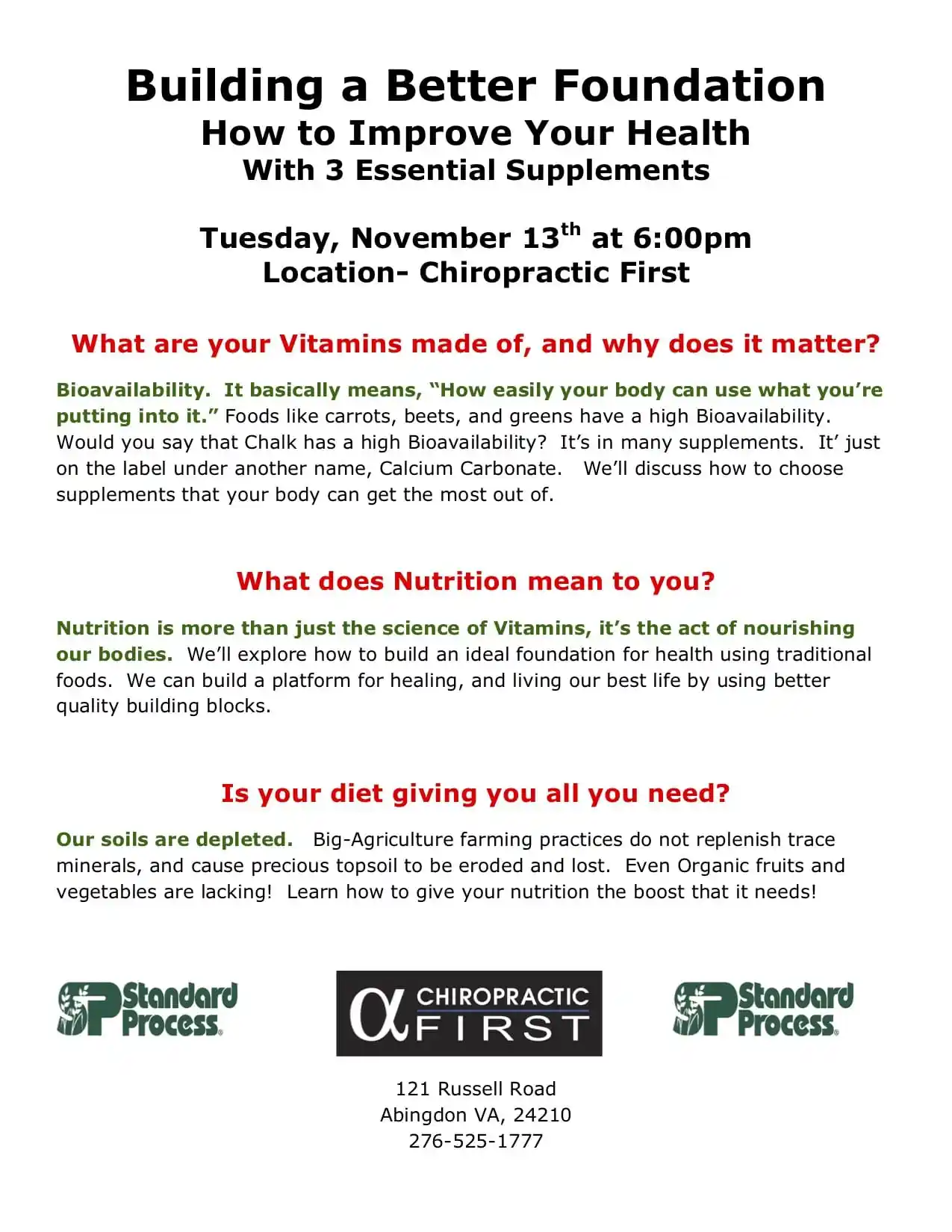 A flyer about building a better foundation on Tuesday November 13