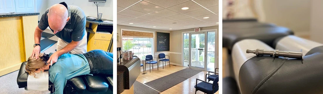 Chiropractor Abingdon VA Christopher Brown Adjusting Patient With Office Grid Showcase